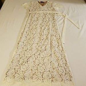 Cream Lace Floor Length Wrap Dress